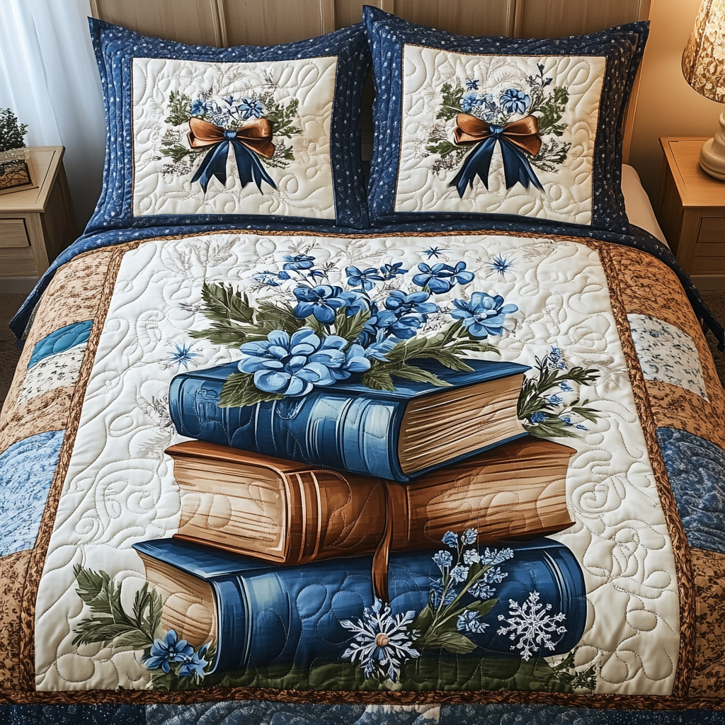 Snowy Book Retreat 3-Piece Quilted Bedding Set - Single (59" x 70")