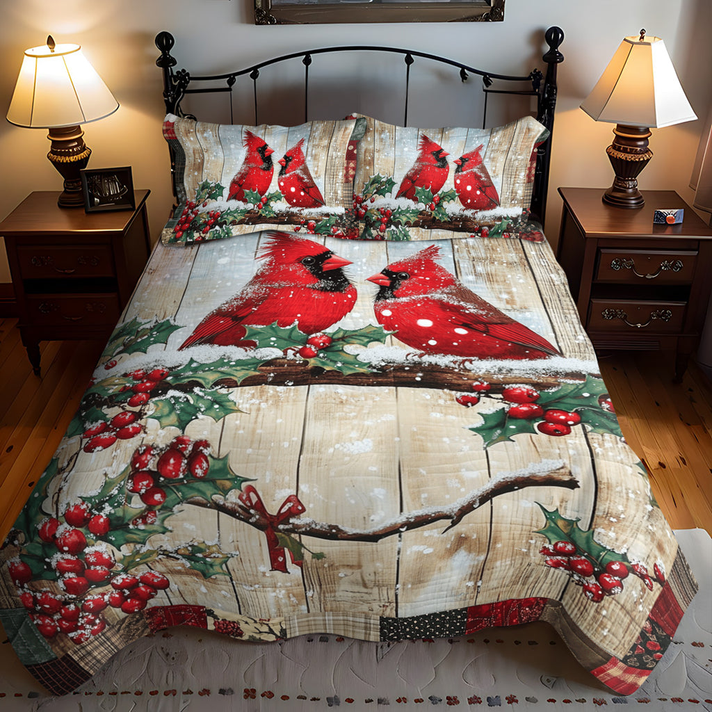 Snowy Cardinal Serenity 3-Piece Quilted Bedding Set - Single (59" x 70")