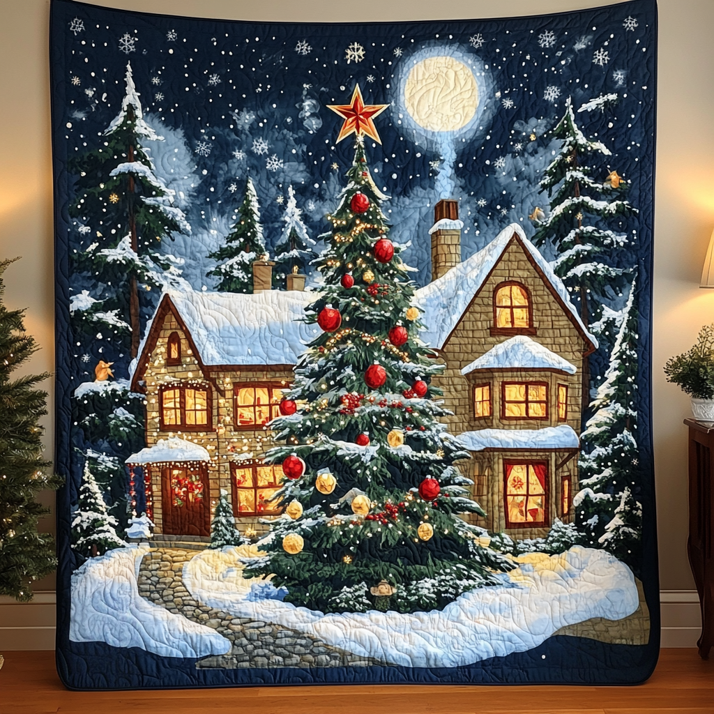 Snowy Christmas Delight Quilted Blanket - Throw (55" x 60")