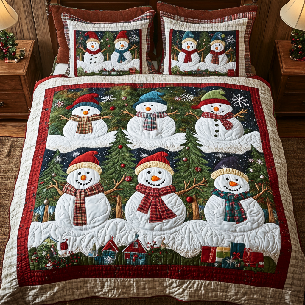 Snowy Greetings 3-Piece Quilted Bedding Set - Single (59" x 70")