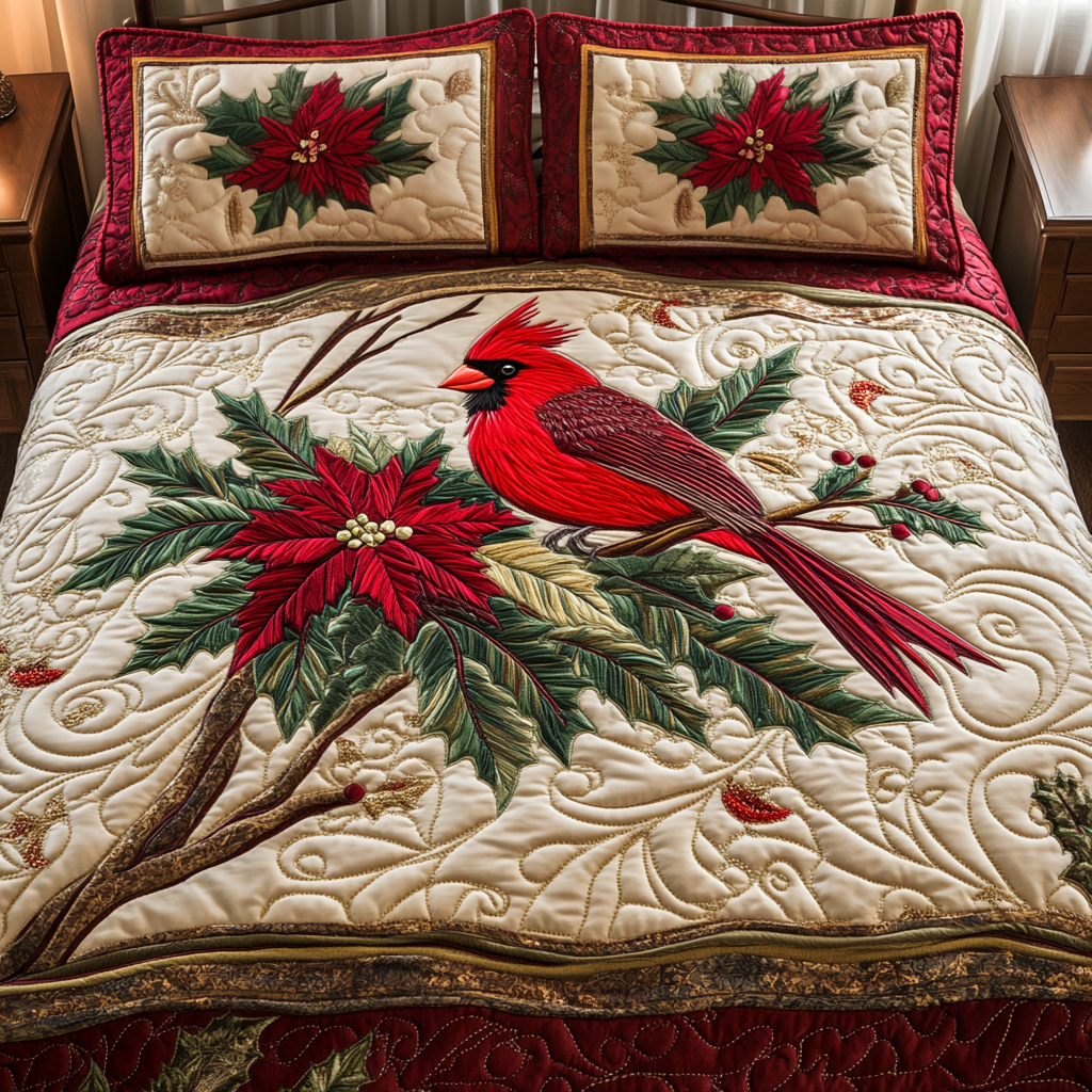 Snowy Perch 3-Piece Quilted Bedding Set - Single (59" x 70")