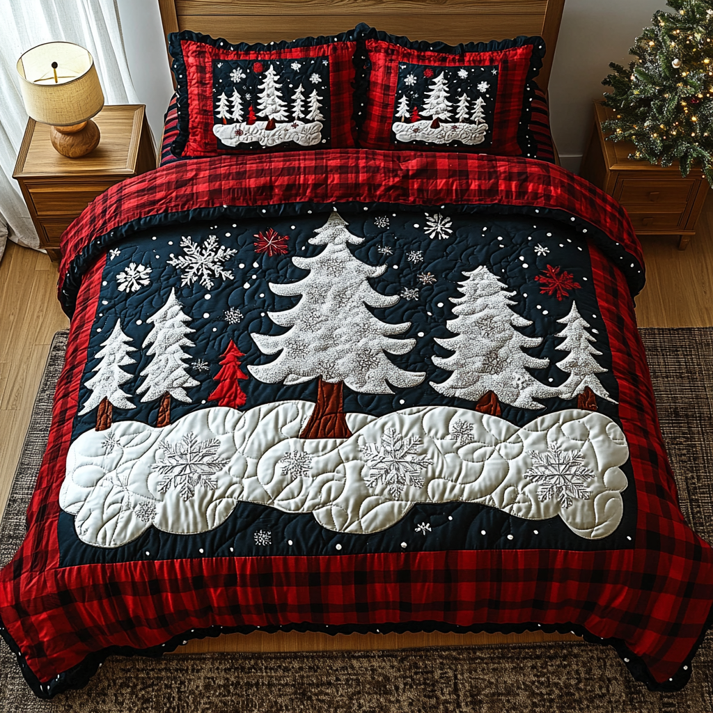 Snowy Pines 3-Piece Quilted Bedding Set - Single (59" x 70")