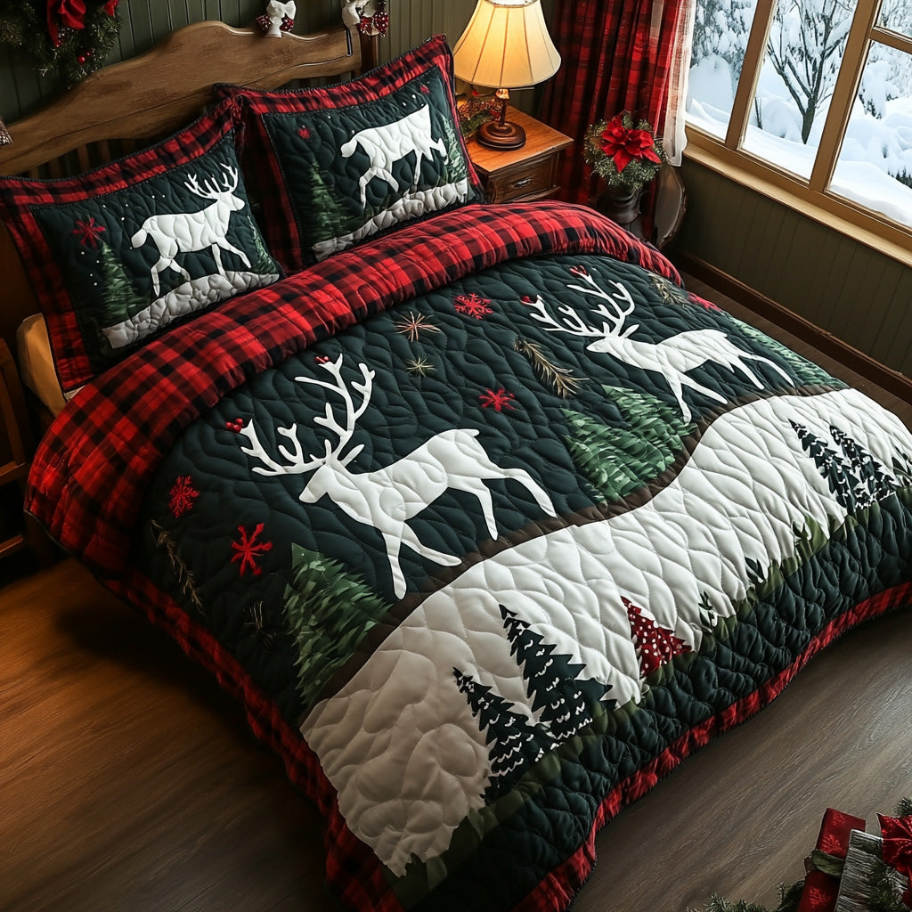 Snowy Reindeer 3-Piece Quilted Bedding Set - Single (59" x 70")