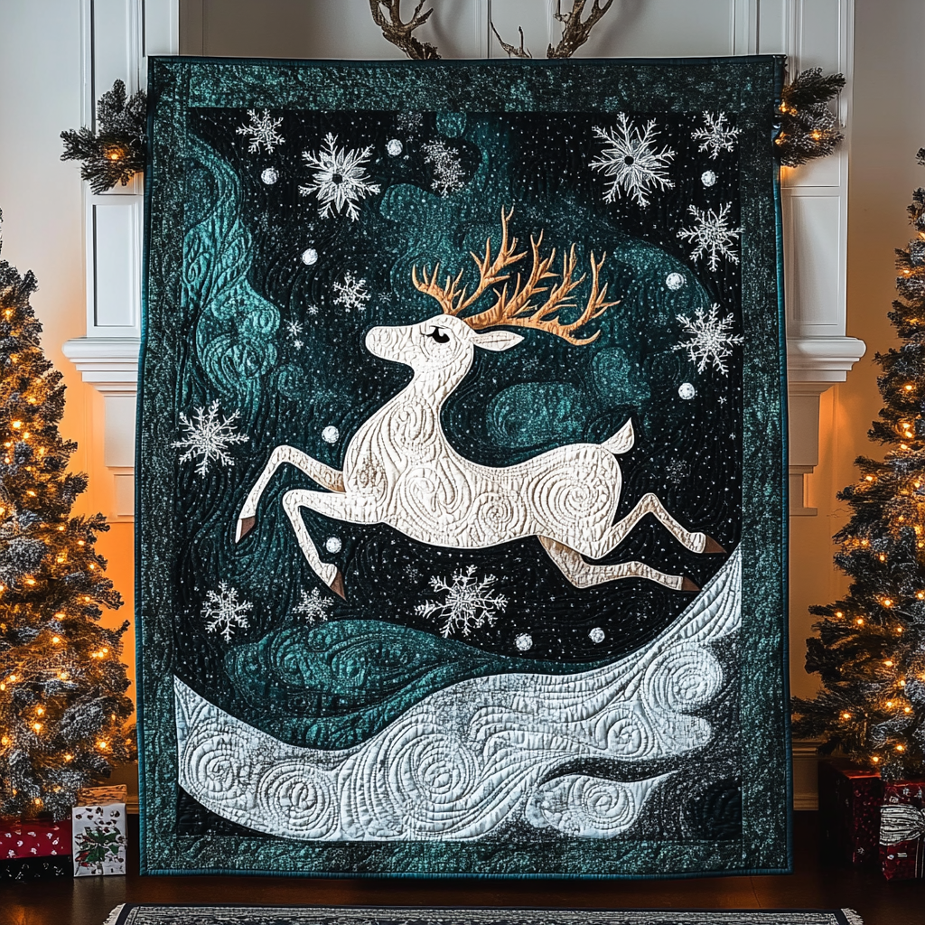 Snowy Reindeer Quilted Blanket - Throw (55" x 60")