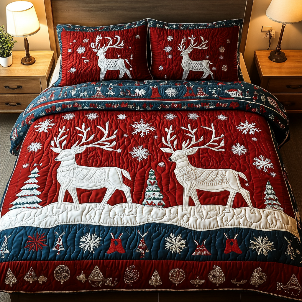 Snowy Sentinel 3-Piece Quilted Bedding Set - Single (59" x 70")