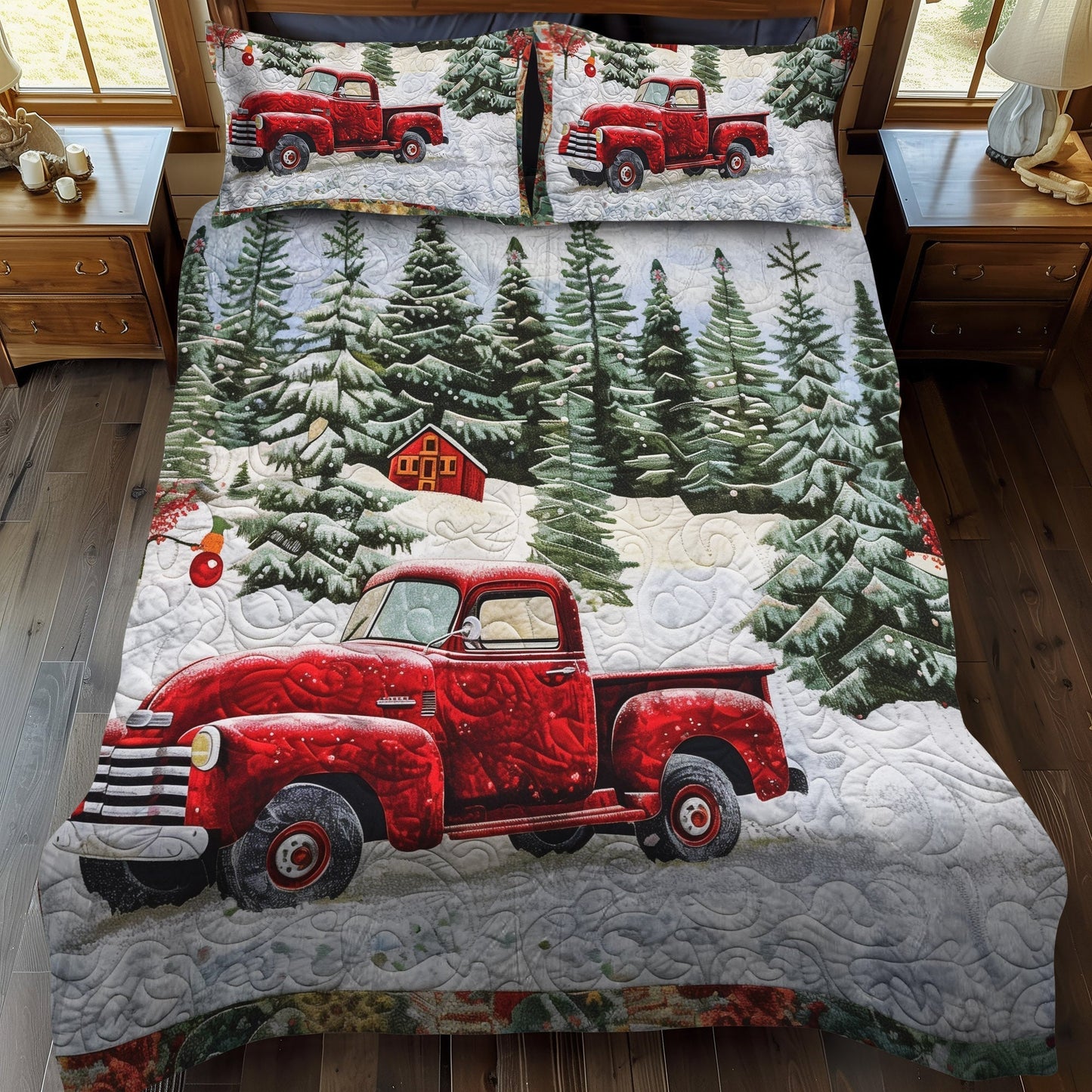 Snowy Sleigh Ride Quilted Bedding Set - Single (59" x 70")