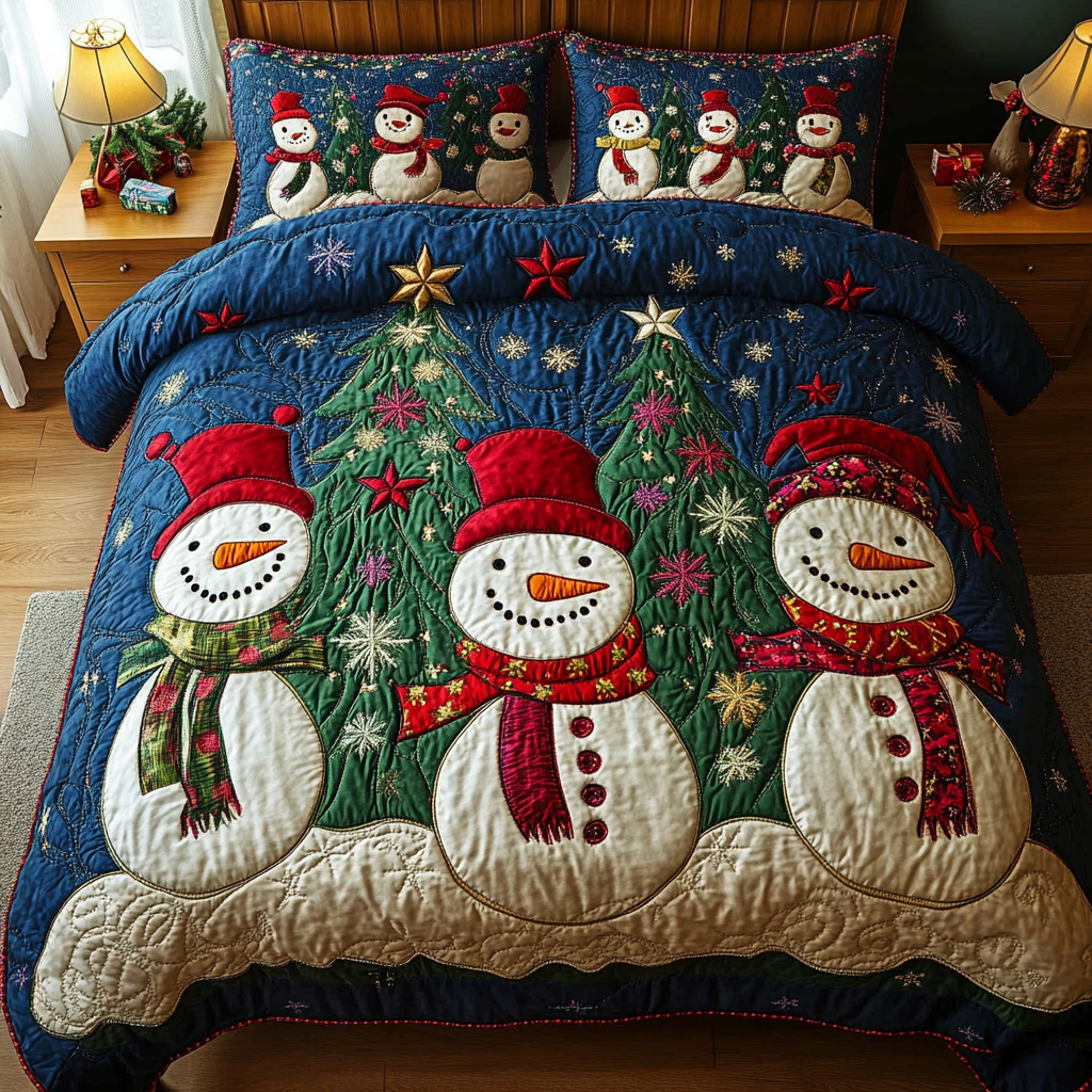 Snowy Smiles 3-Piece Quilted Bedding Set - Single (59" x 70")