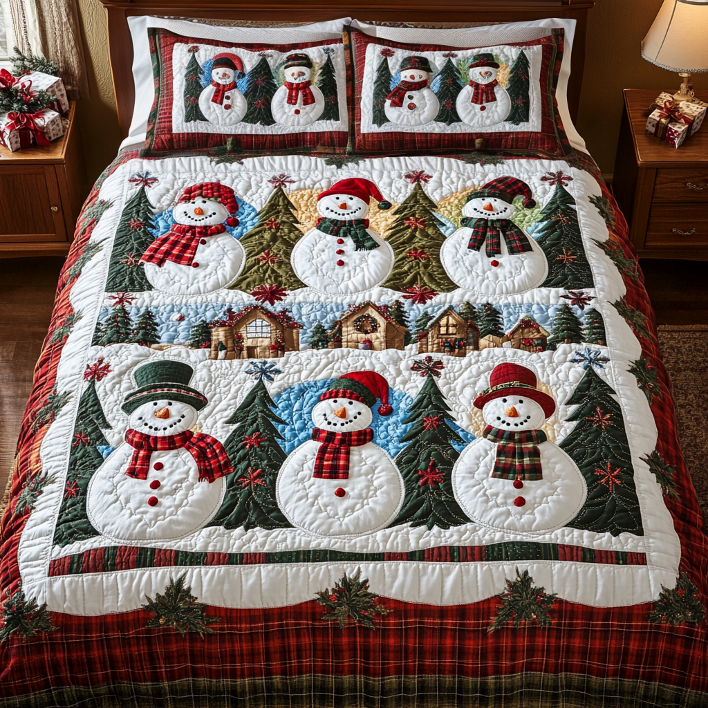 Snowy Smiles 3-Piece Quilted Bedding Set - Single (59" x 70")