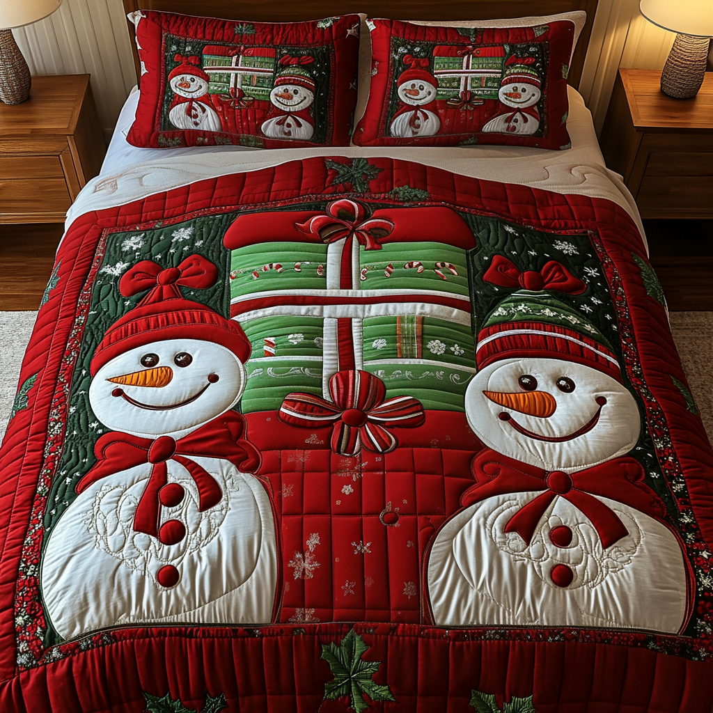 Snowy Smiles 3-Piece Quilted Bedding Set - Single (59" x 70")