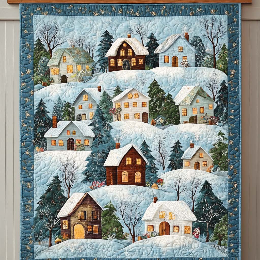 Snowy Village Glow Quilted Blanket - Throw (55" x 60")