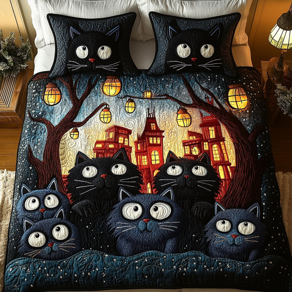 Snuggle Cats 3-Piece Quilted Bedding Set - Single (59" x 70")