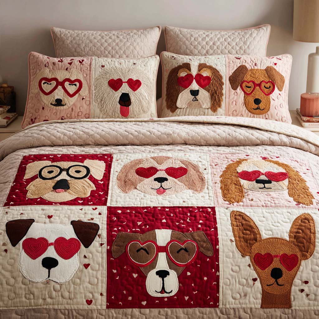 Snuggle Dog Retreat 3-Piece Quilted Bedding Set - Single (59" x 70")