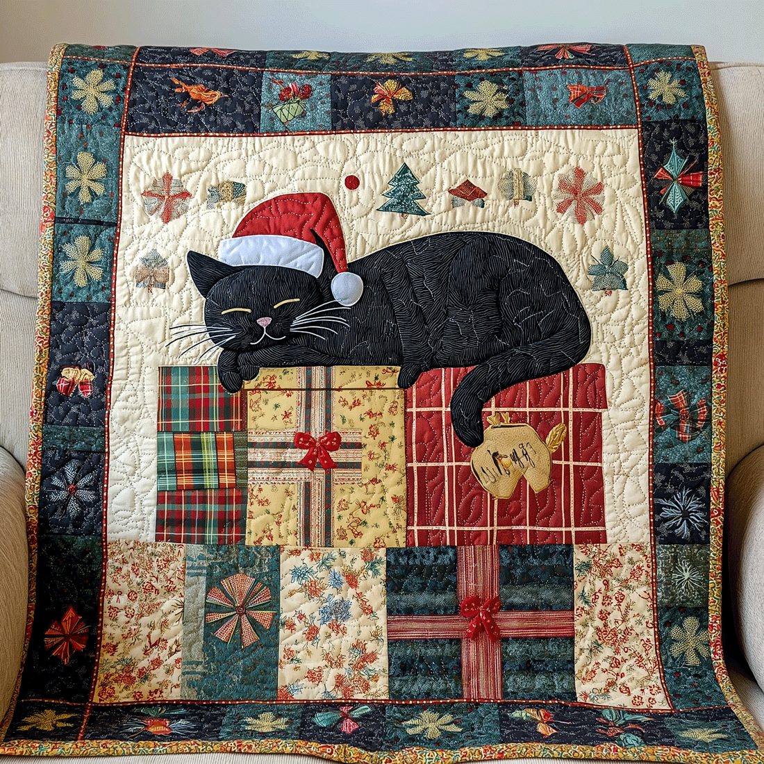 Snuggly Cat Sips Quilted Blanket - Throw (55" x 60")