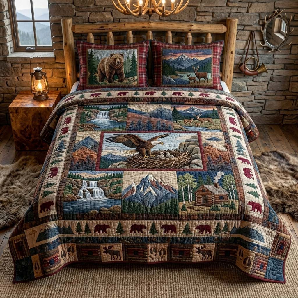 Soaring Eagle Patchwork 3-Piece Quilted Bedding Set - Single (59" x 70")