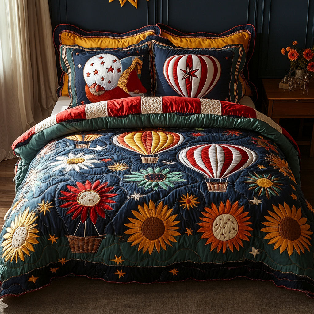 Soaring Over Sunflower Hills 3-Piece Quilted Bedding Set - Single (59" x 70")