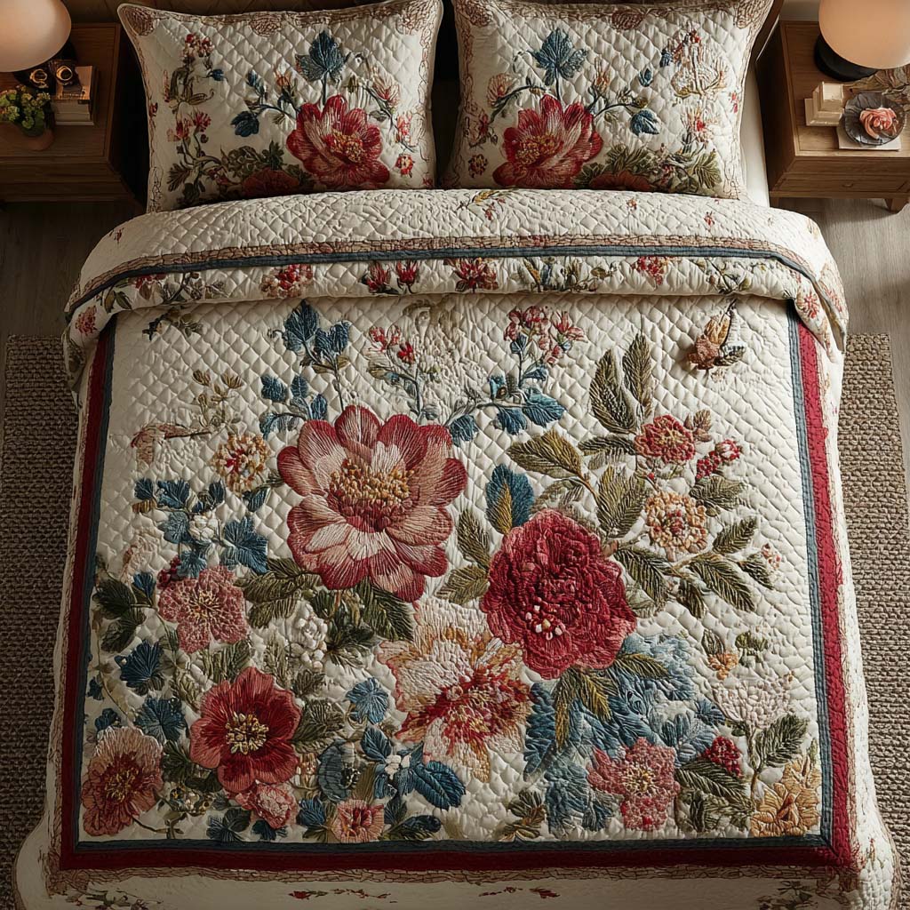 Soft Petals 3-Piece Quilted Bedding Set - Single (59" x 70")