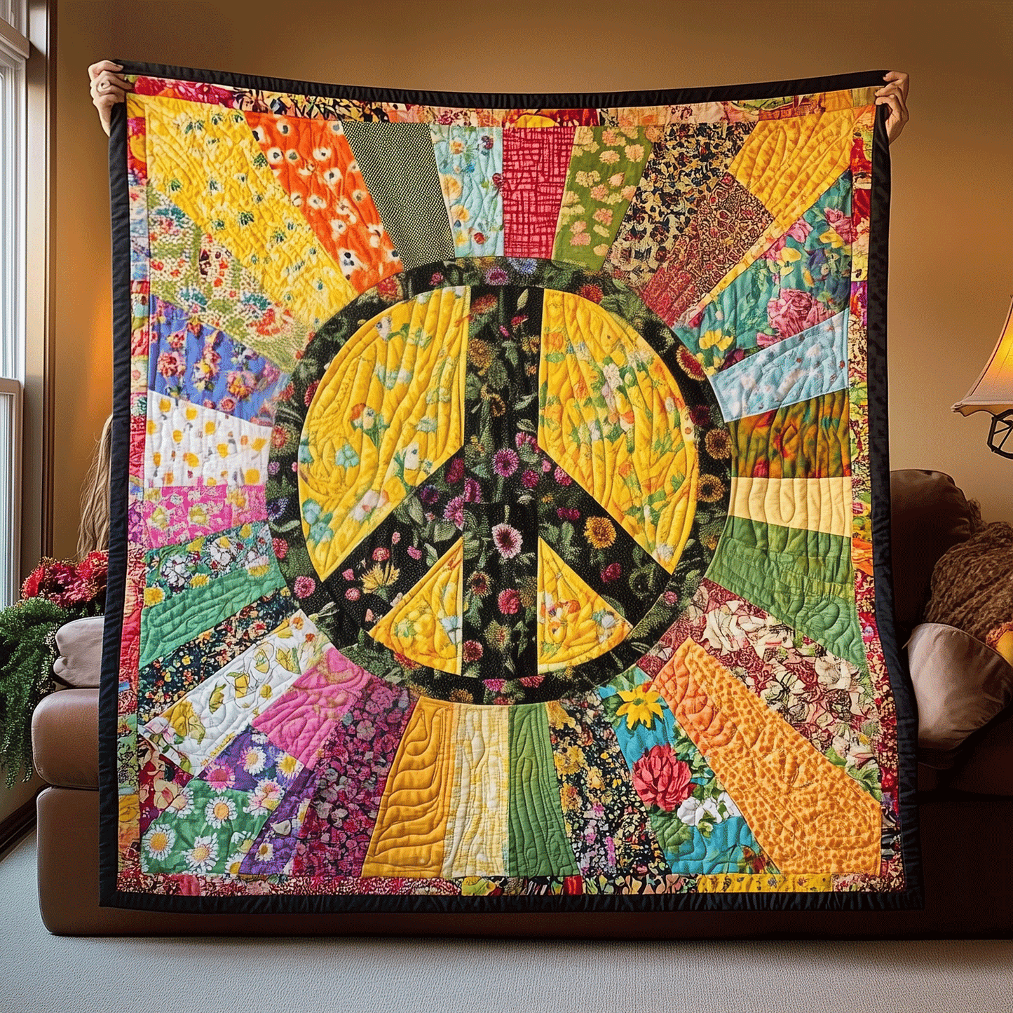 Solar Peaceburst Quilted Blanket - Throw (55" x 60")