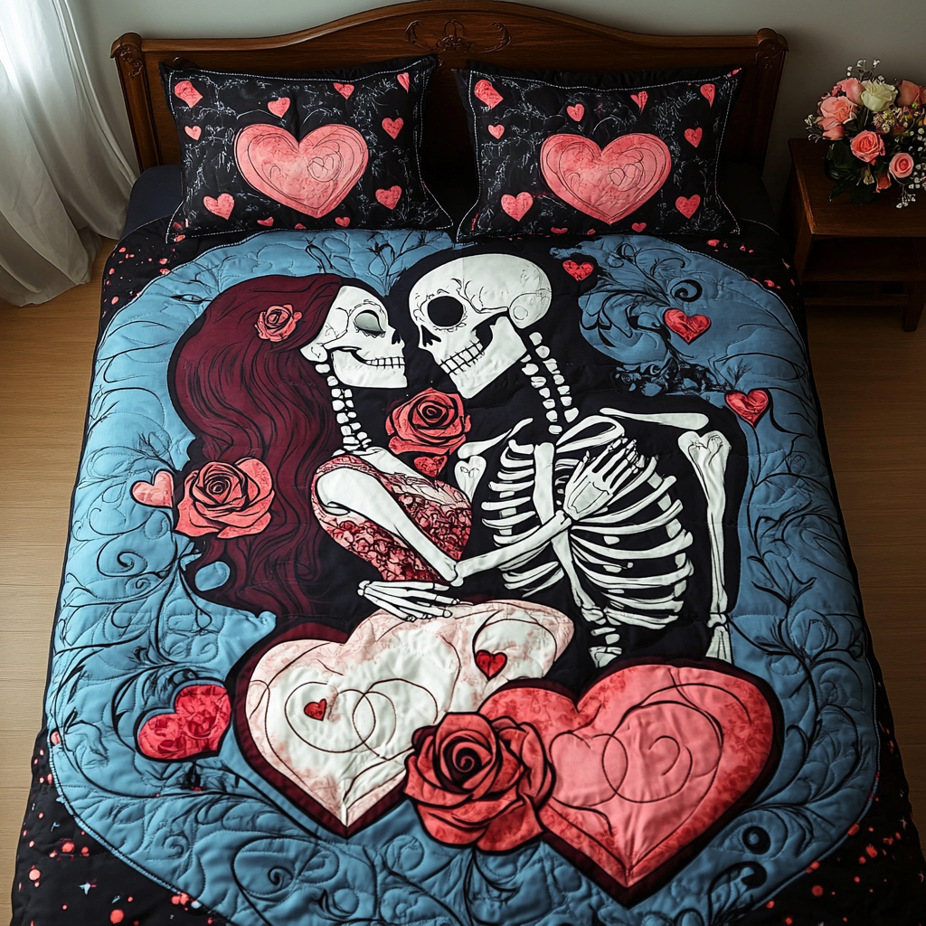 Soulmate Skeletons 3-Piece Quilted Bedding Set - Single (59" x 70")