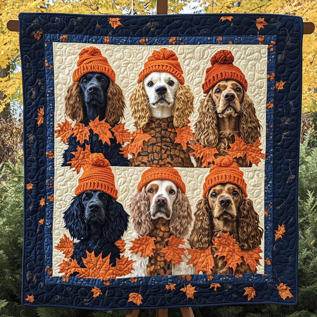 Spaniel Fall Frolic Quilted Blanket - Throw (55" x 60")