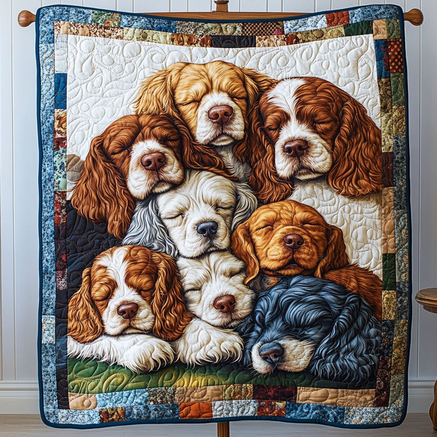 Spaniel Gathering Quilted Blanket - Throw (55" x 60")