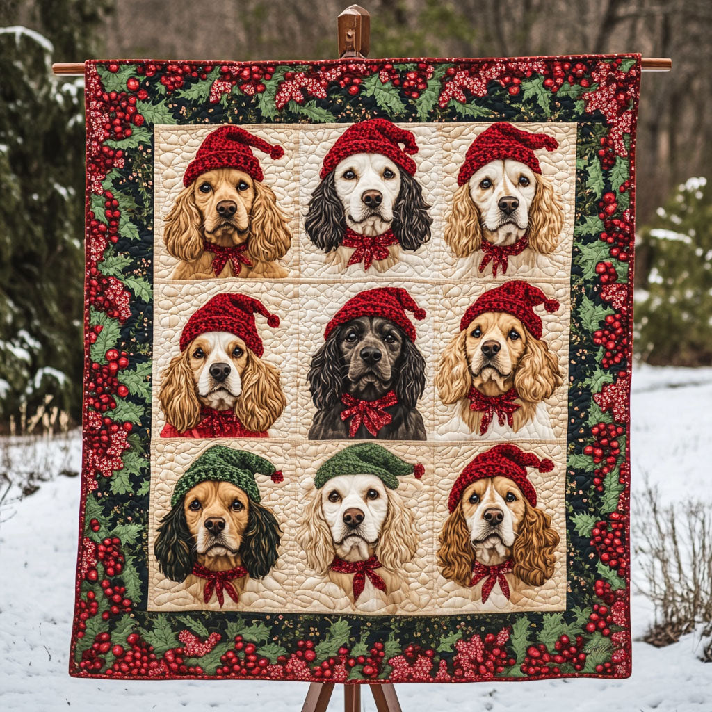 Spaniel Holiday Glow Quilted Blanket - Throw (55" x 60")