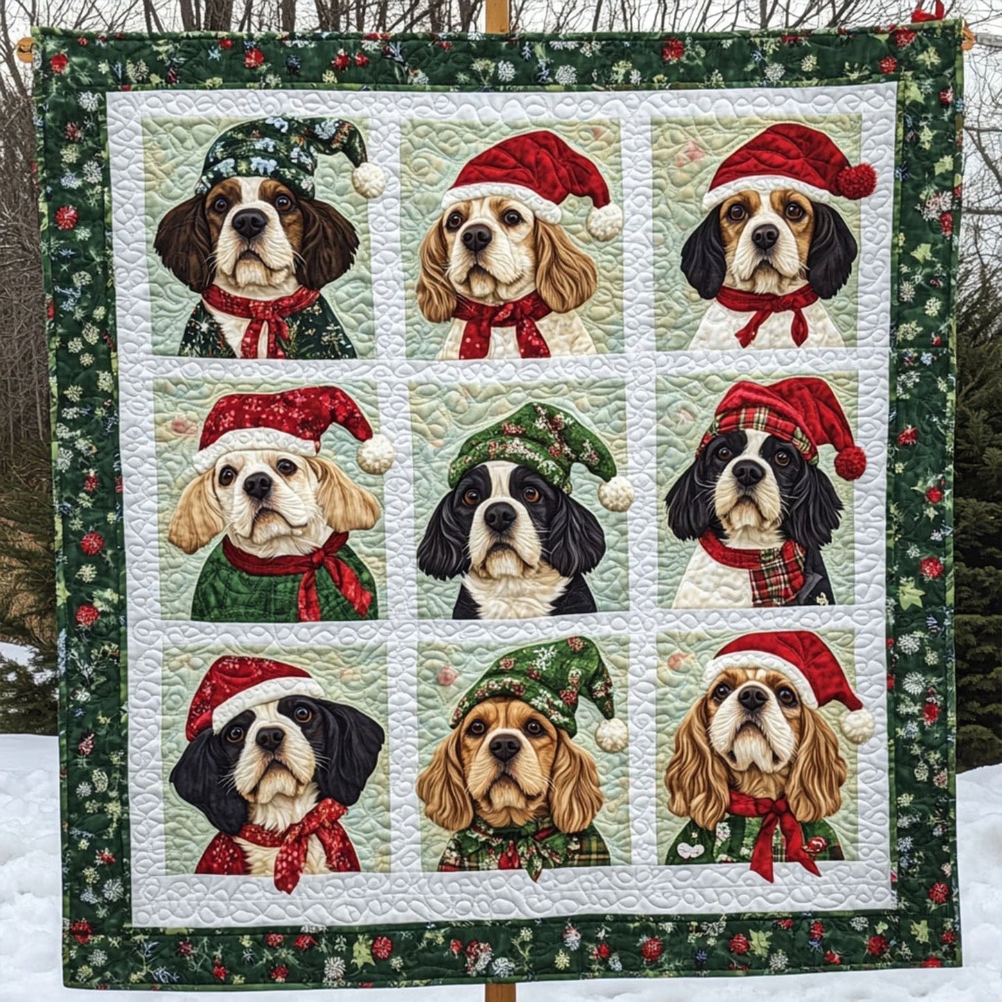 Spaniel Winter Escape Quilted Blanket - Throw (55" x 60")