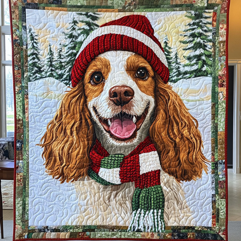 Spaniel Winter Magic Quilted Blanket - Throw (55" x 60")
