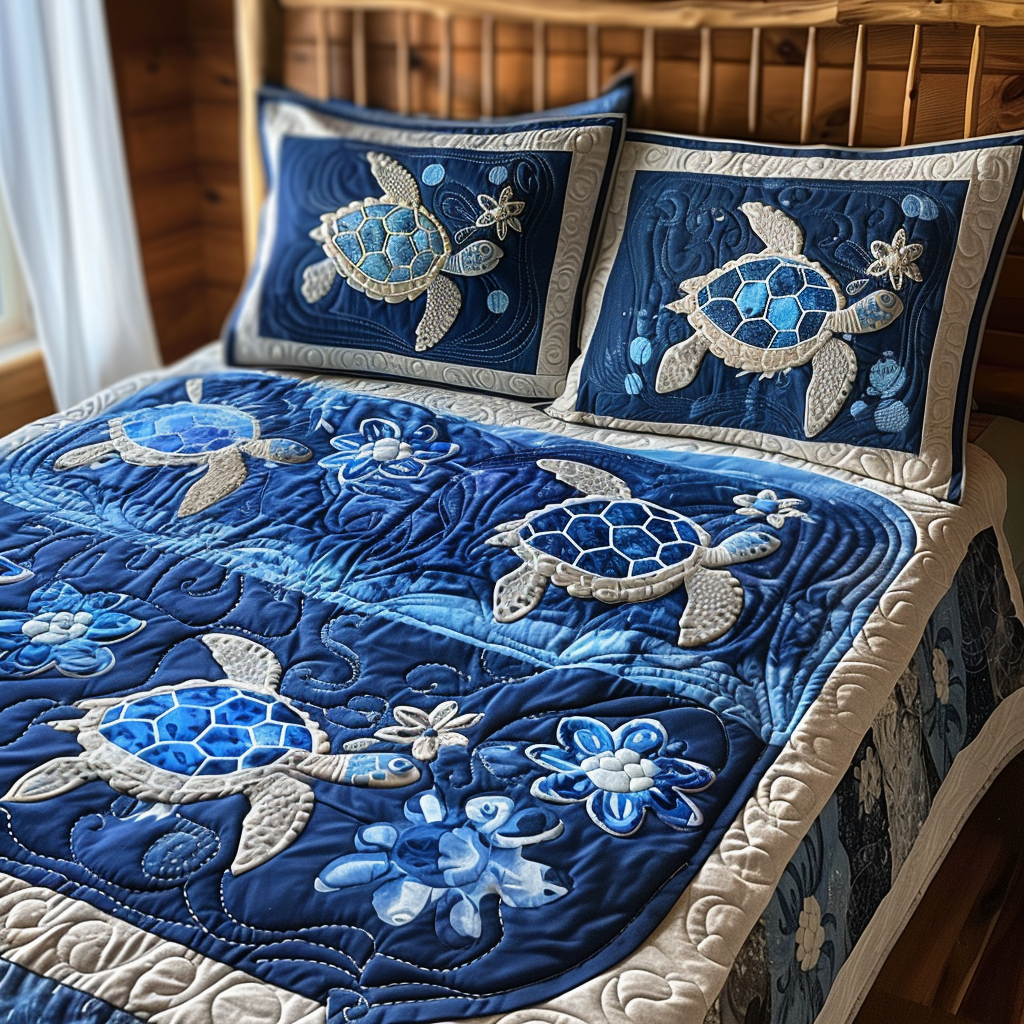 Sparkling Turtle Quilted Bedding Set - Single (59" x 70")