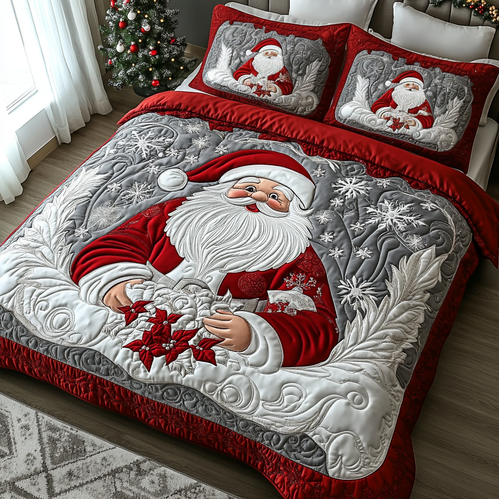 Sparkling Santa Quilted Bedding Set - Single (59" x 70")