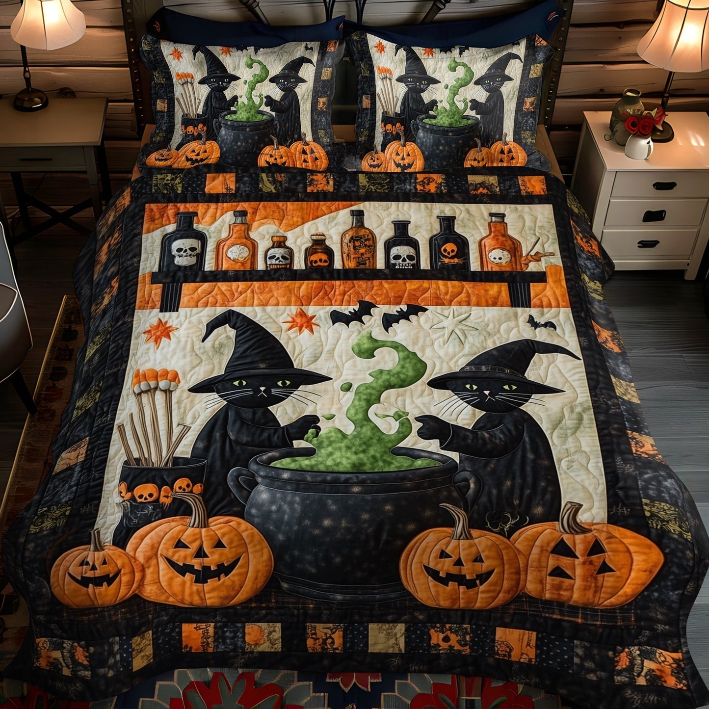 Spells and Purrs 3-Piece Quilted Bedding Set - Single (59" x 70")