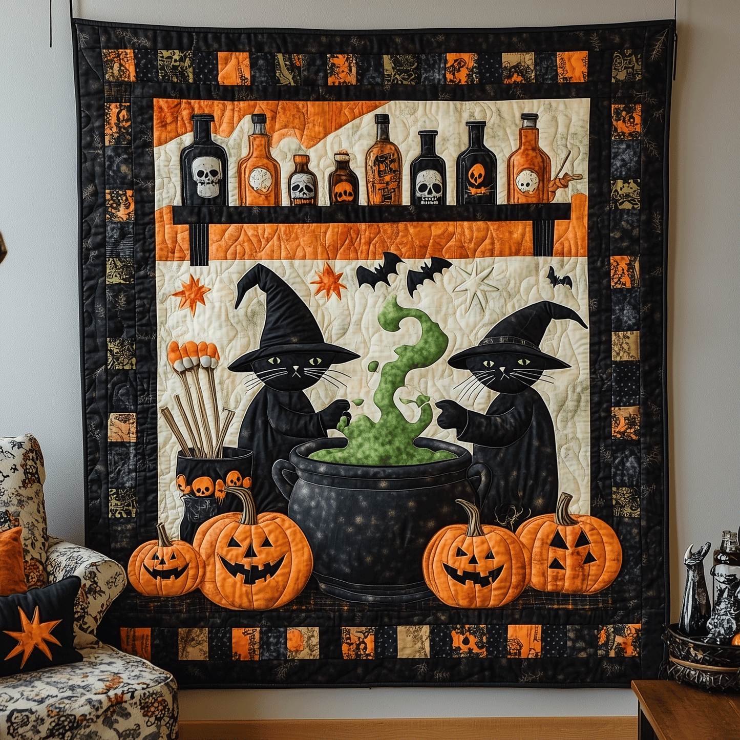 Spells and Purrs Quilted Blanket - Throw (55" x 60")