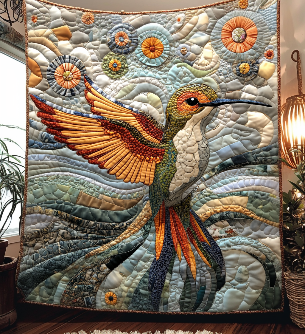 Spiral Hummingbird Quilted Blanket - Throw (55" x 60")