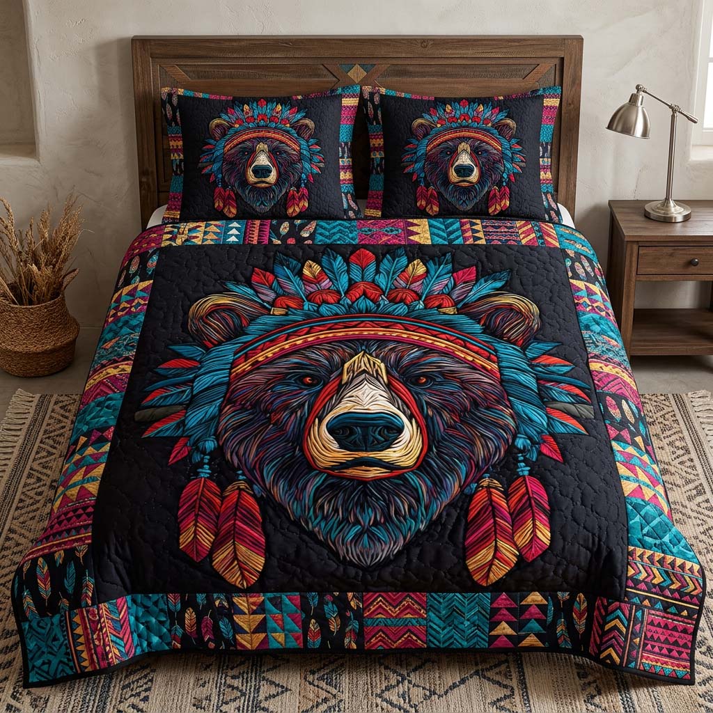 Spirit Bear Midnight 3-Piece Quilted Bedding Set - Single (59" x 70")