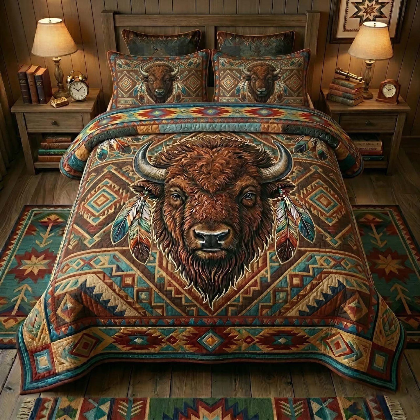Spirit Buffalo Feathercrest 3-Piece Quilted Bedding Set - Single (59" x 70")