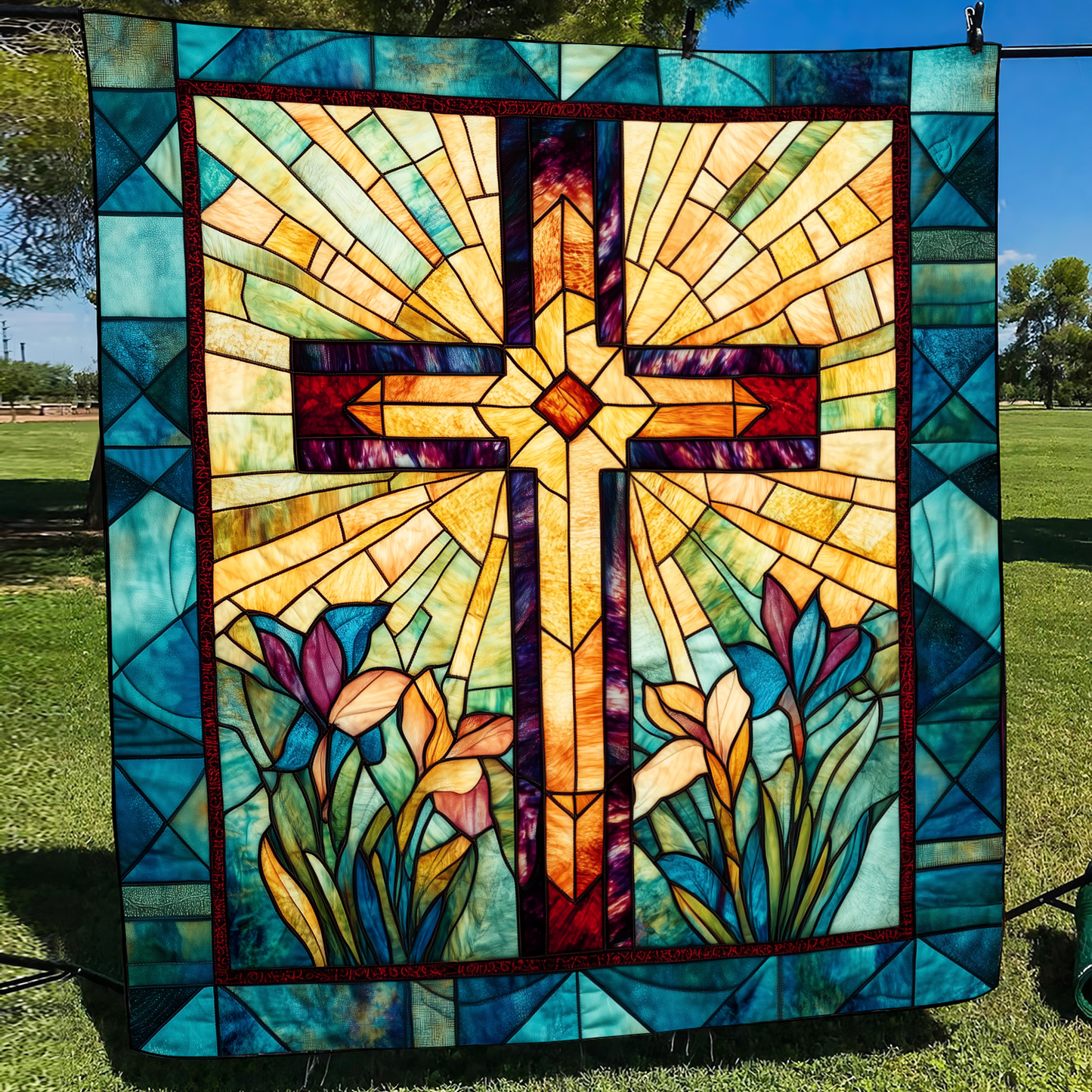 Spiritual Cross Quilted Blanket - Throw (55" x 60")