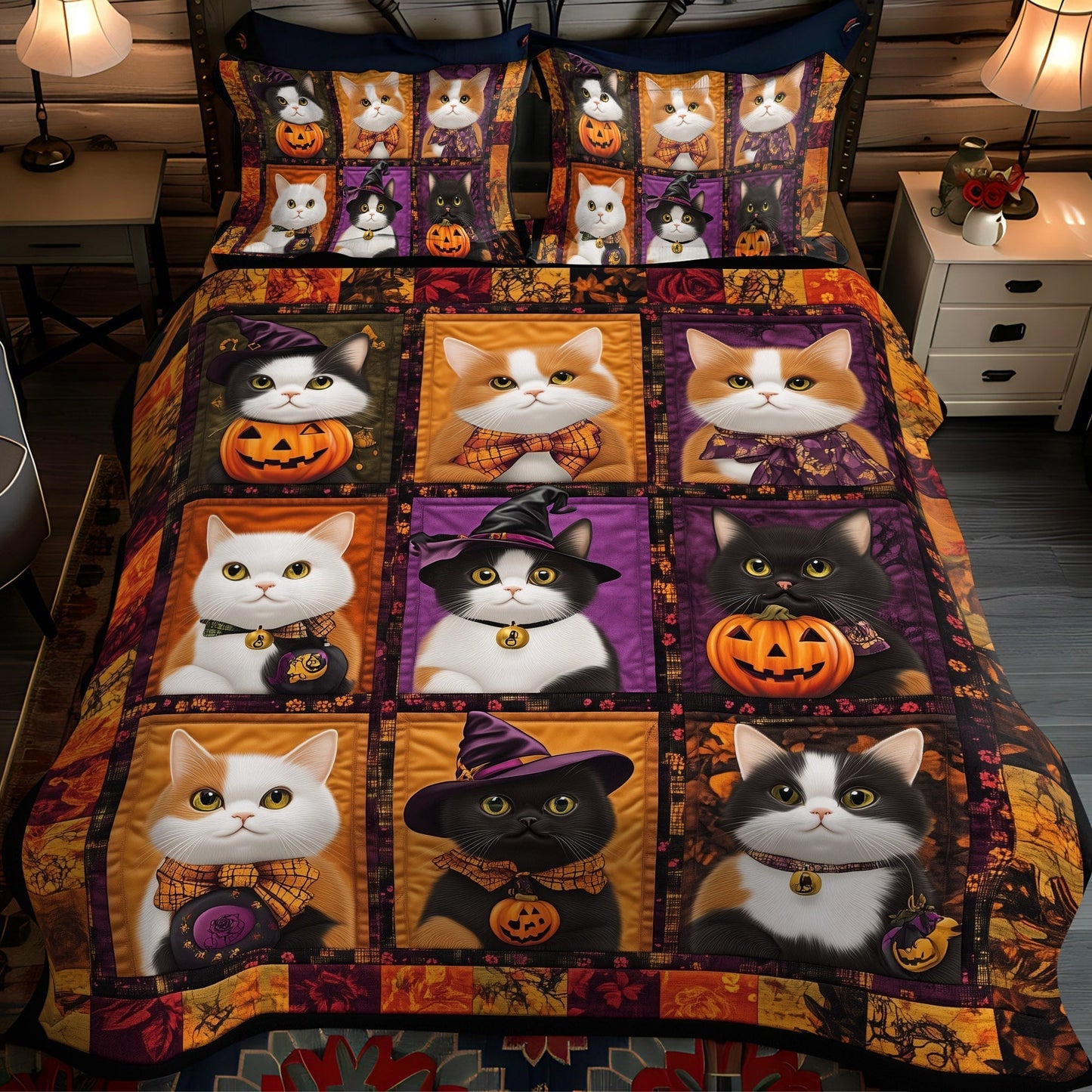 Spooky Cats 3-Piece Quilted Bedding Set - Single (59" x 70")