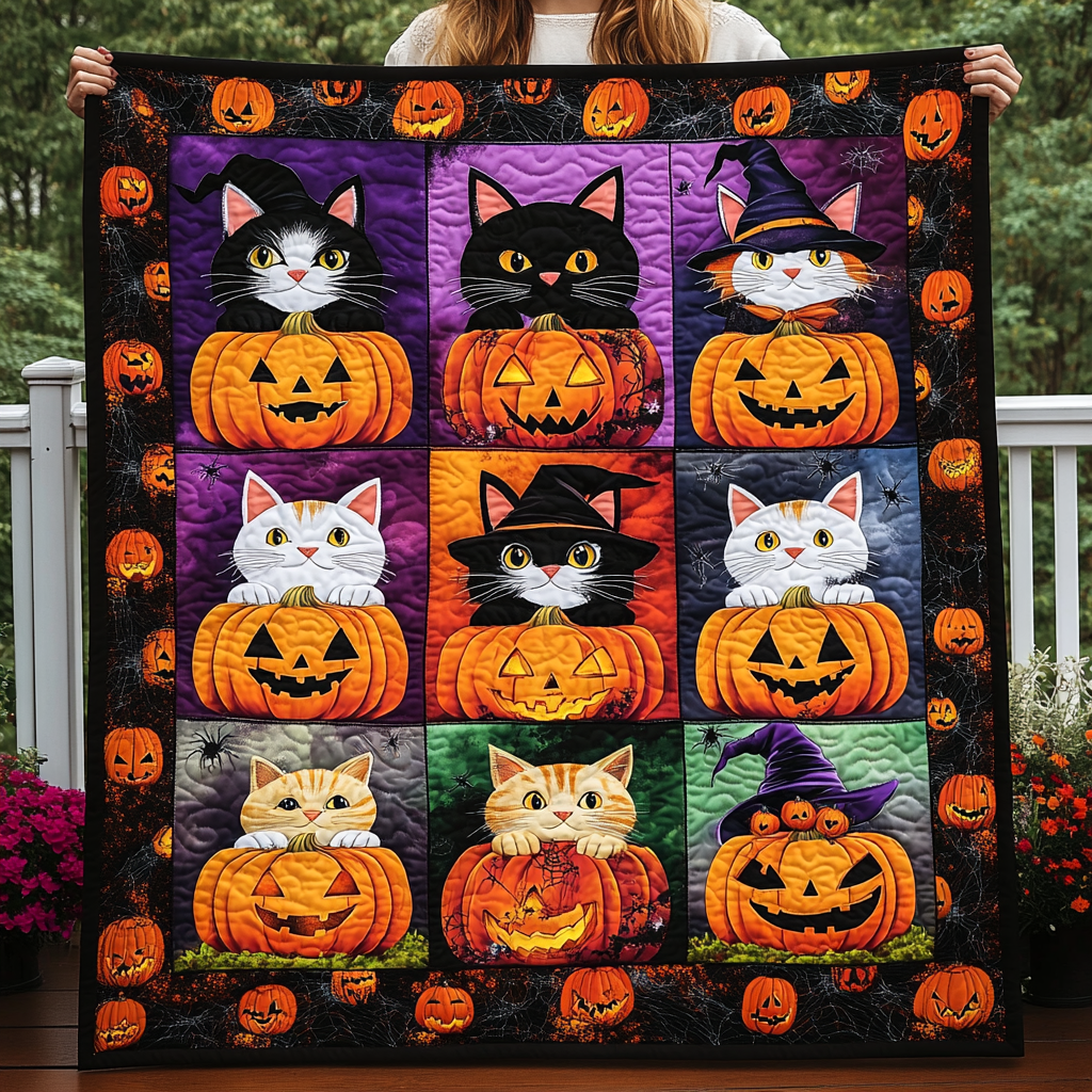 Spooky Cats Quilted Blanket - Throw (55" x 60")