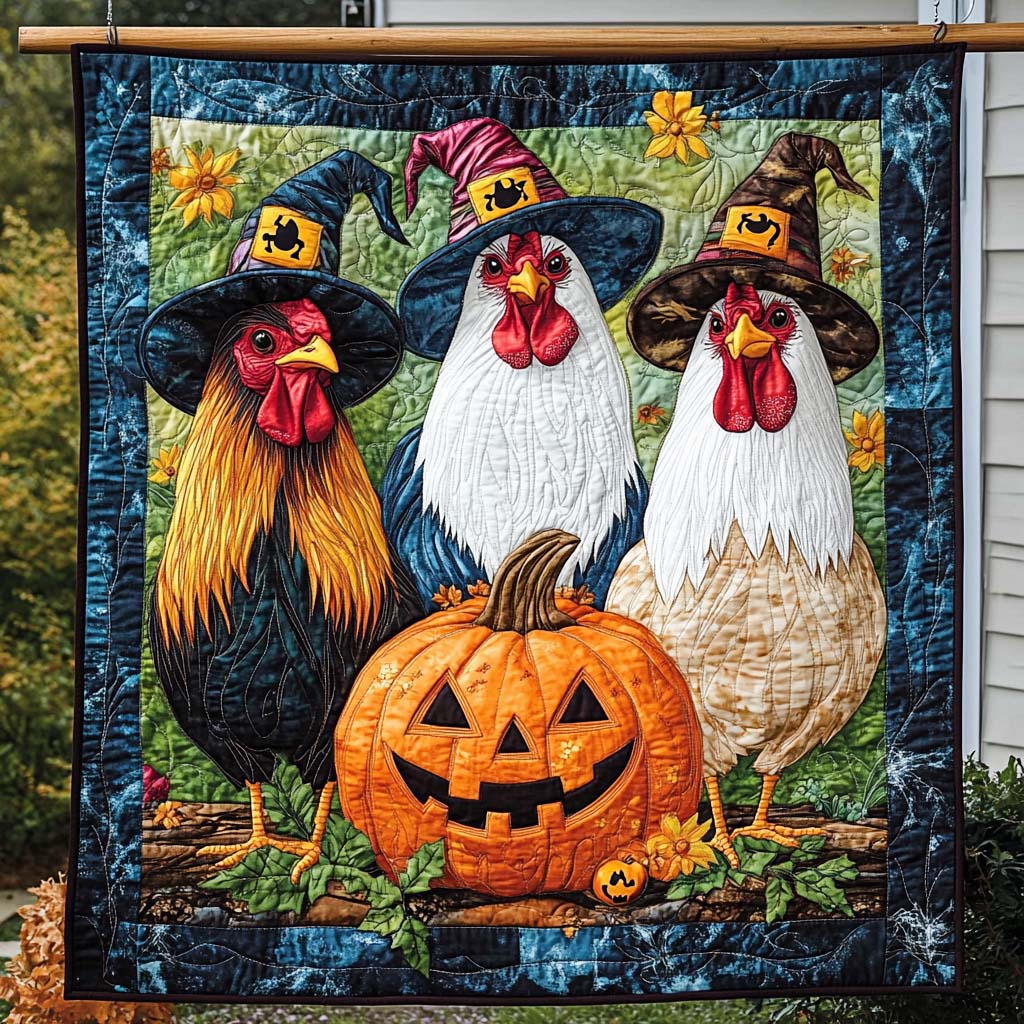 Spooky Chicken Trio Quilted Blanket - Throw (55" x 60")