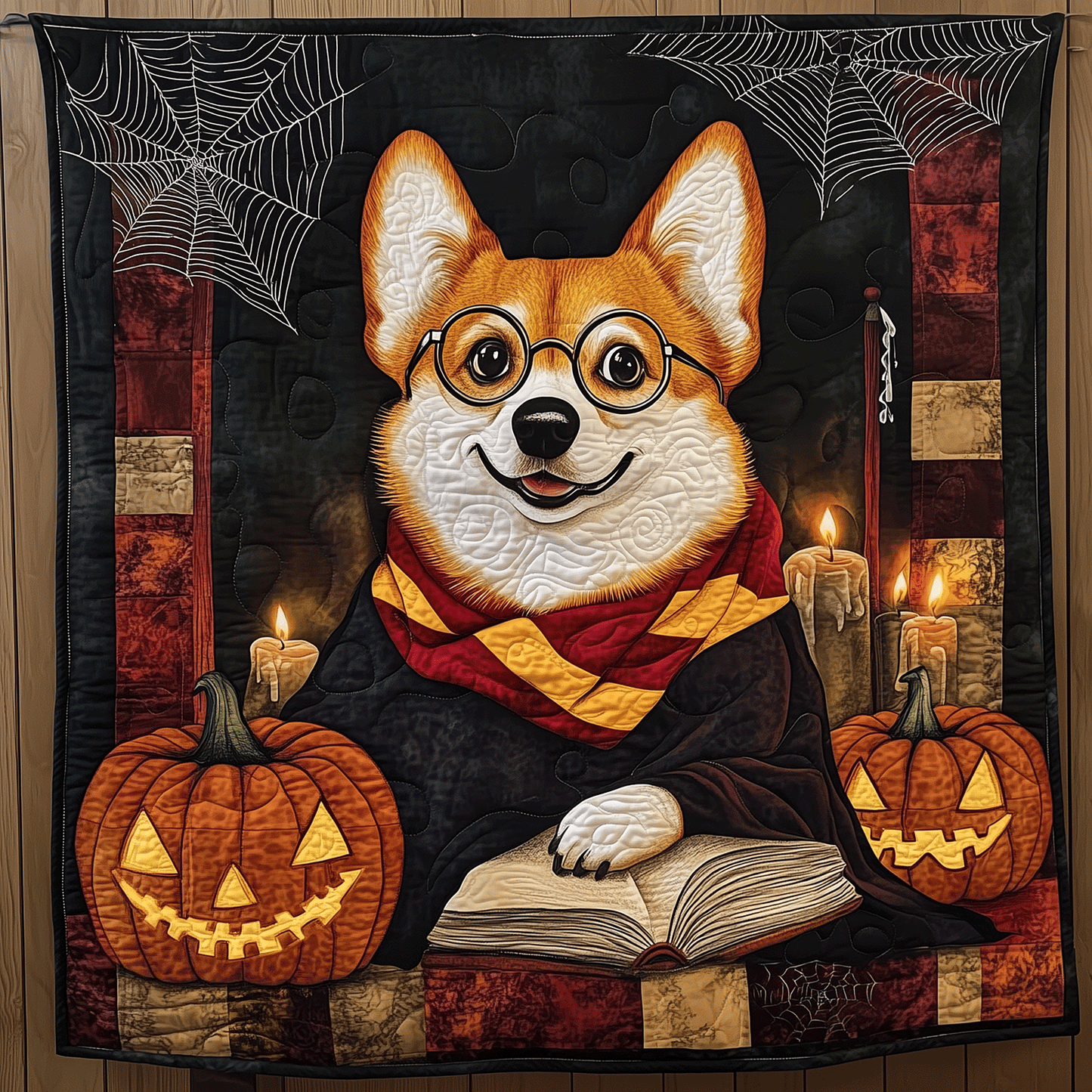Spooky Corgi Magic Quilted Blanket - Throw (55" x 60")