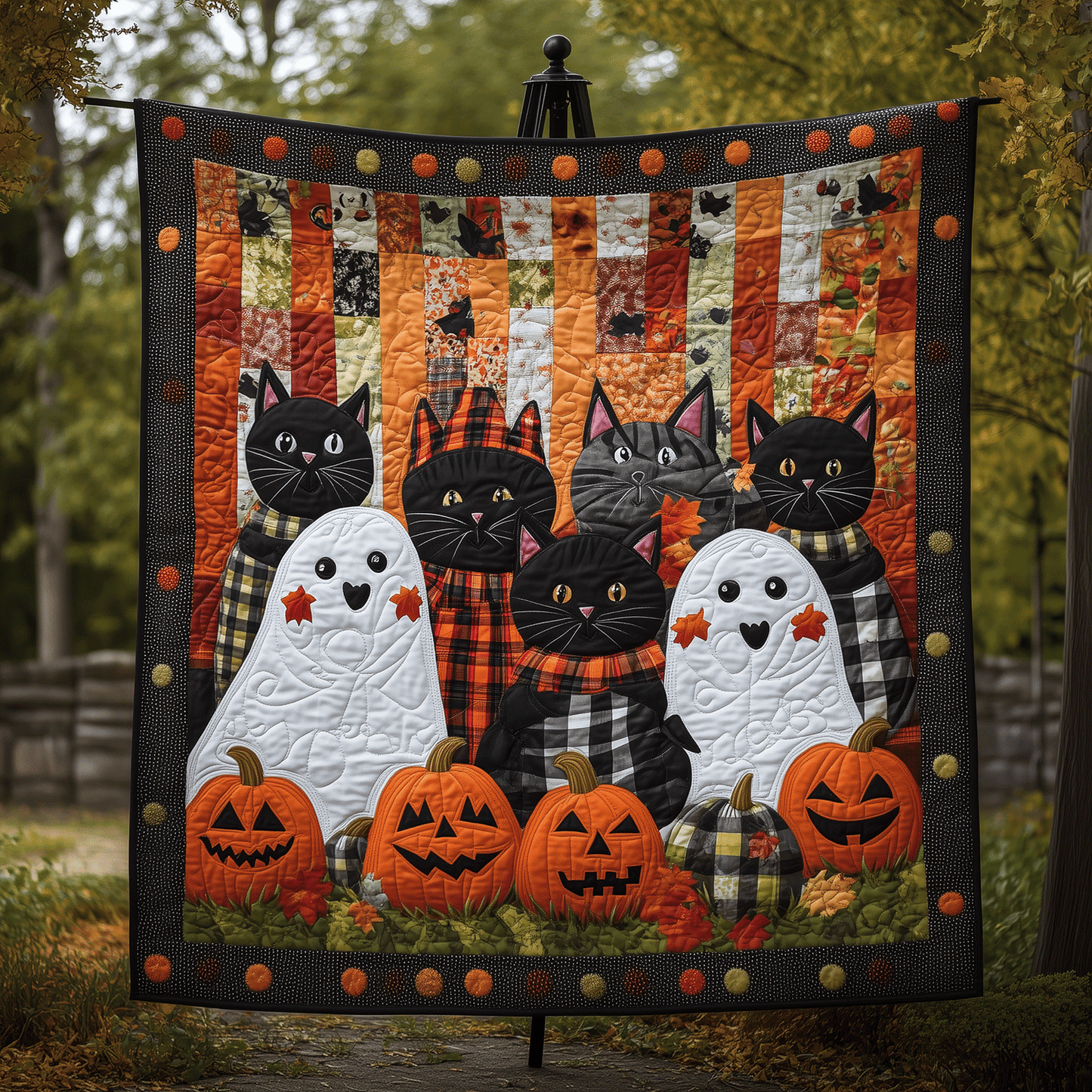 Spooky Feline Quilted Blanket - Throw (55" x 60")