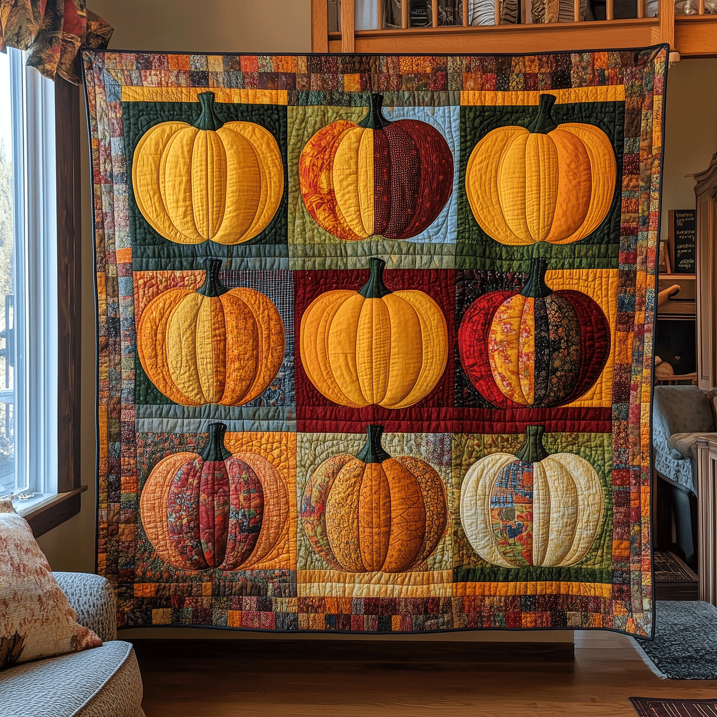 Spooky Pumpkin Quilted Blanket - Throw (55" x 60")