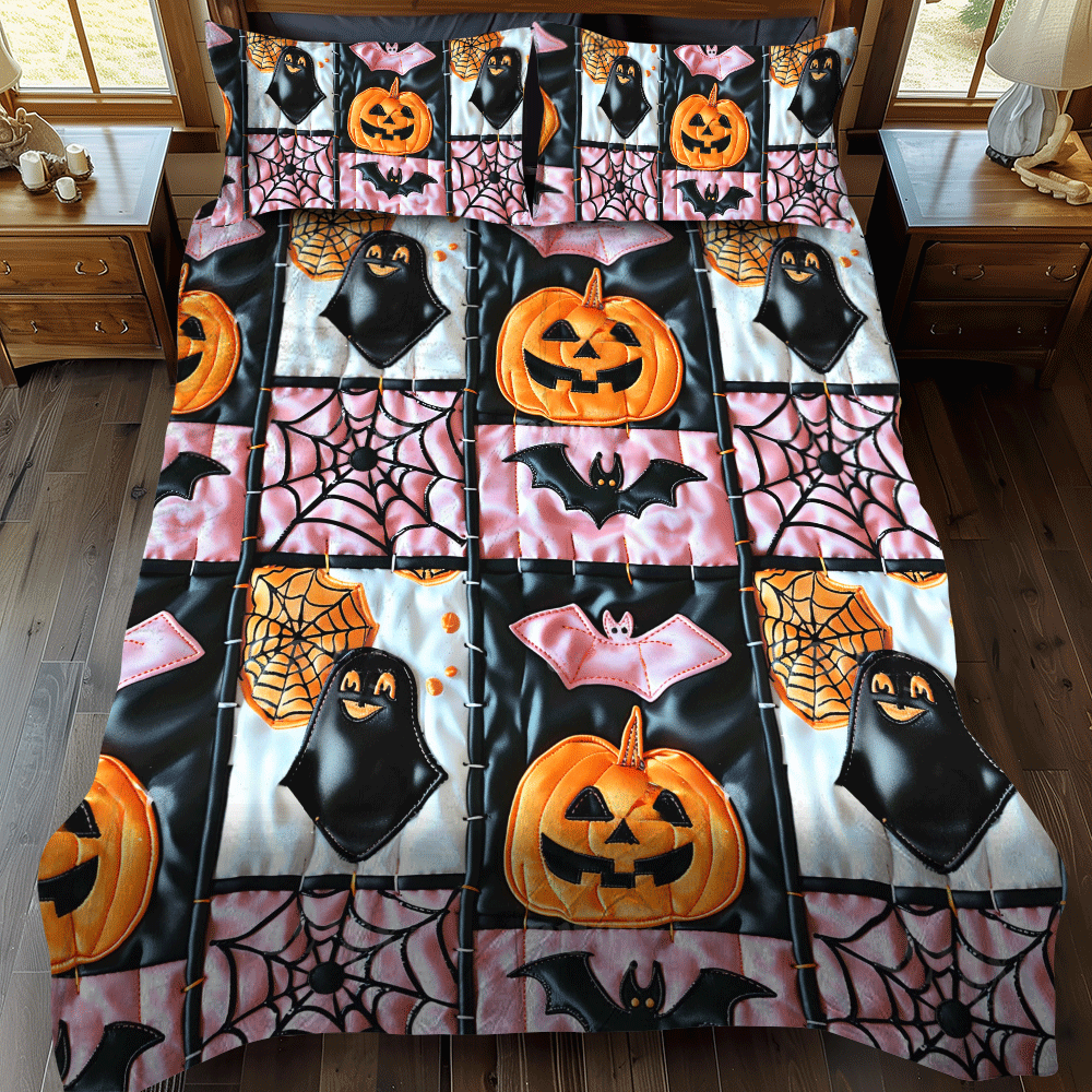 Spooky Skeleton Halloween 3-Piece Quilted Bedding Set - Single (59" x 70")