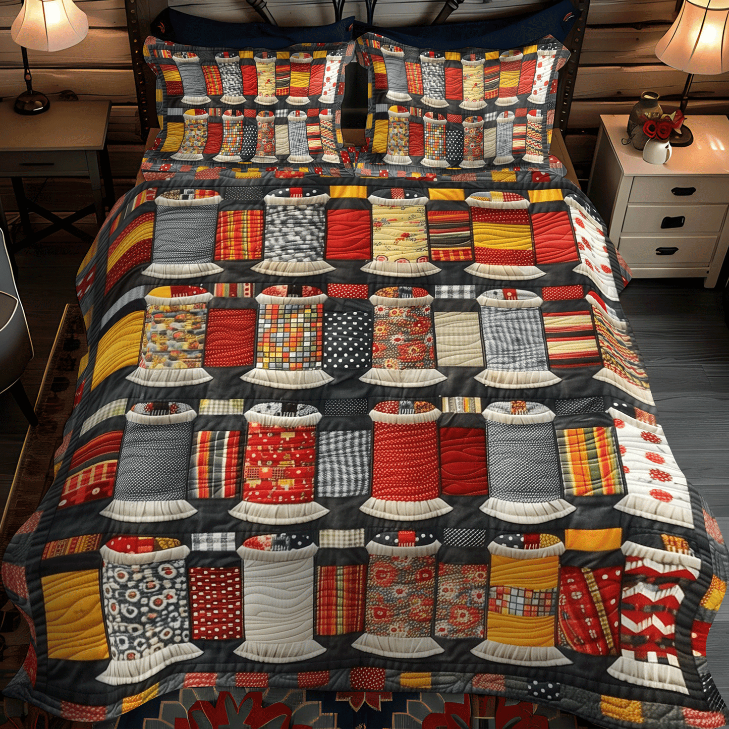 Spool Artistry 3-Piece Quilted Bedding Set - Single (59" x 70")