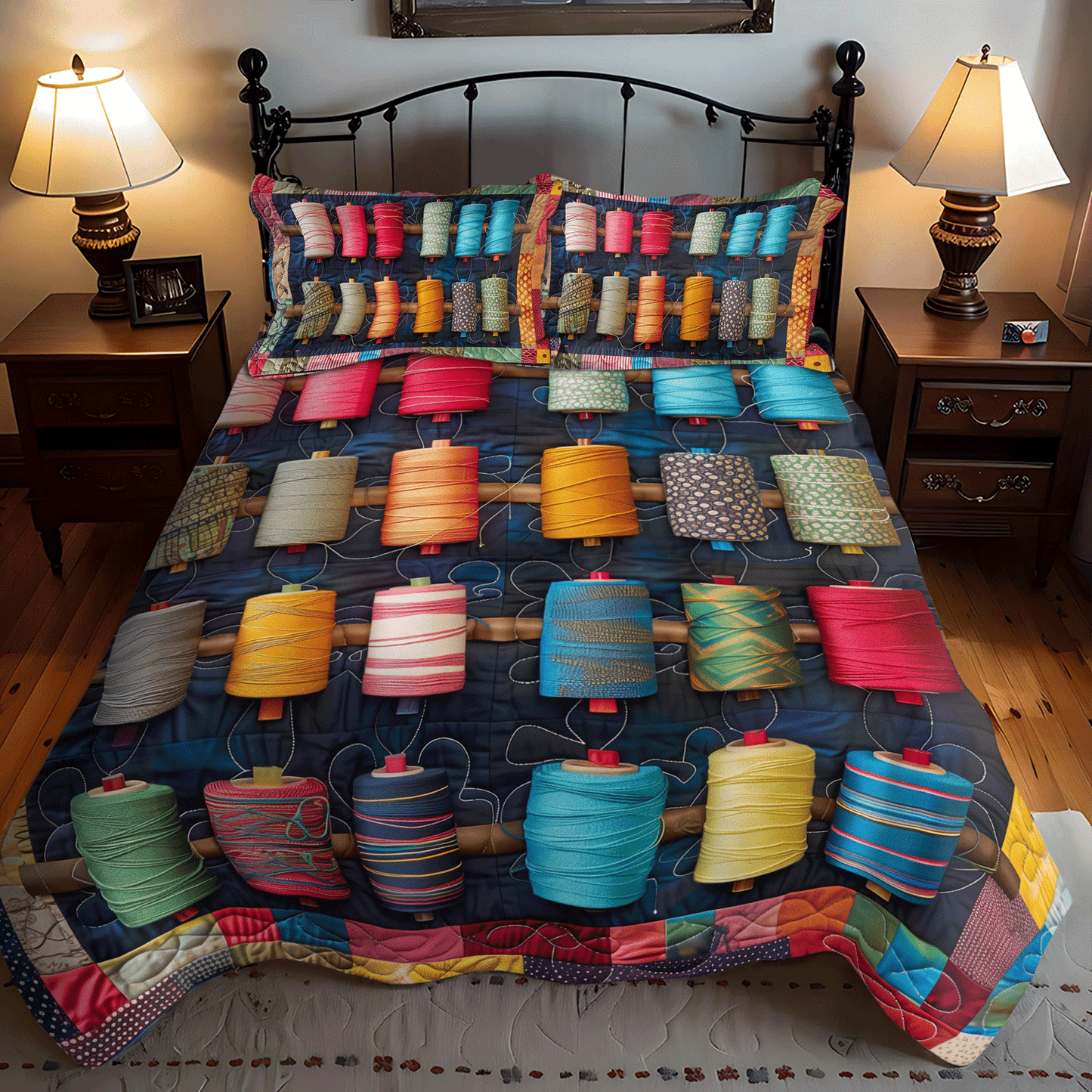 Spools of Color 3-Piece Quilted Bedding Set - Single (59" x 70")