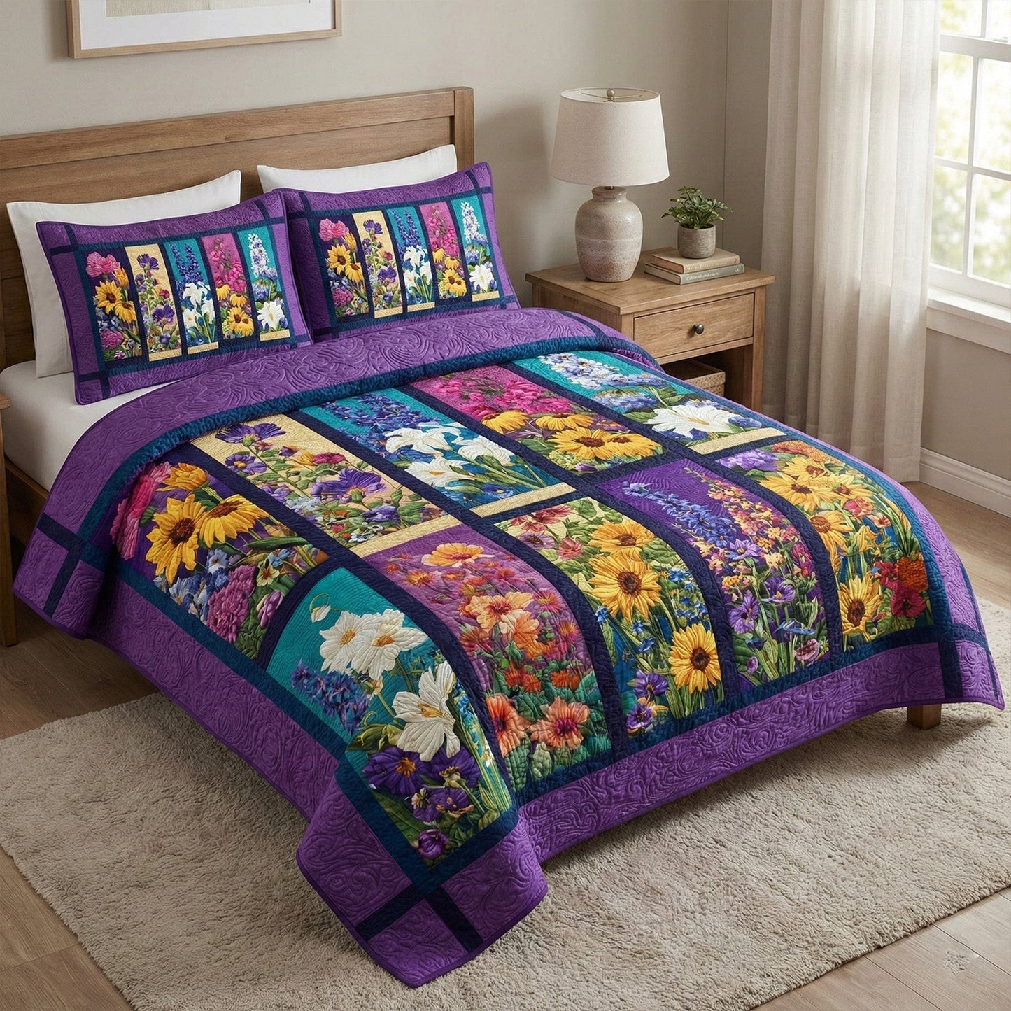 Spring Blossom 3-Piece Quilted Bedding Set - Single (59" x 70")