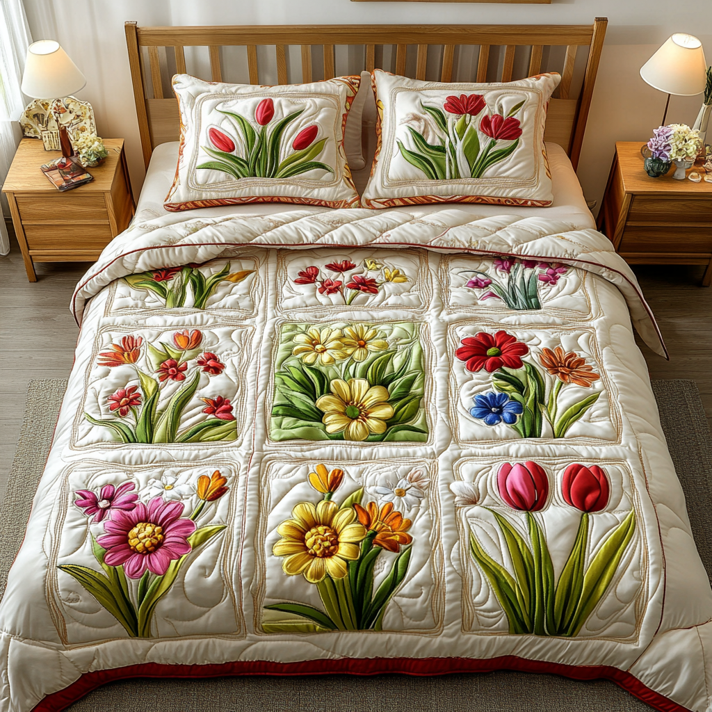 Spring Whispers 3-Piece Quilted Bedding Set - Single (59" x 70")