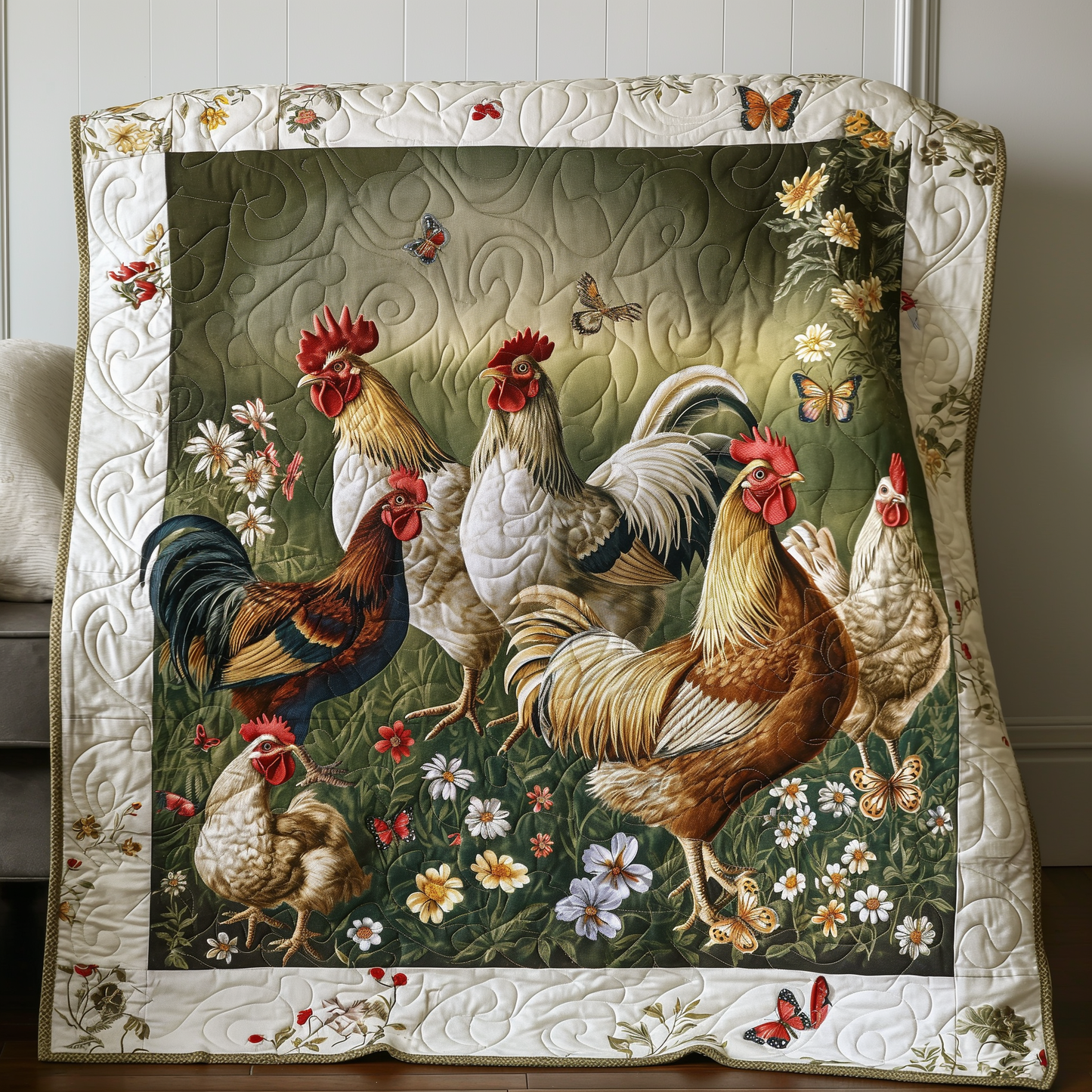 Springtime Bloom Chicken Quilted Blanket - Throw (55" x 60")