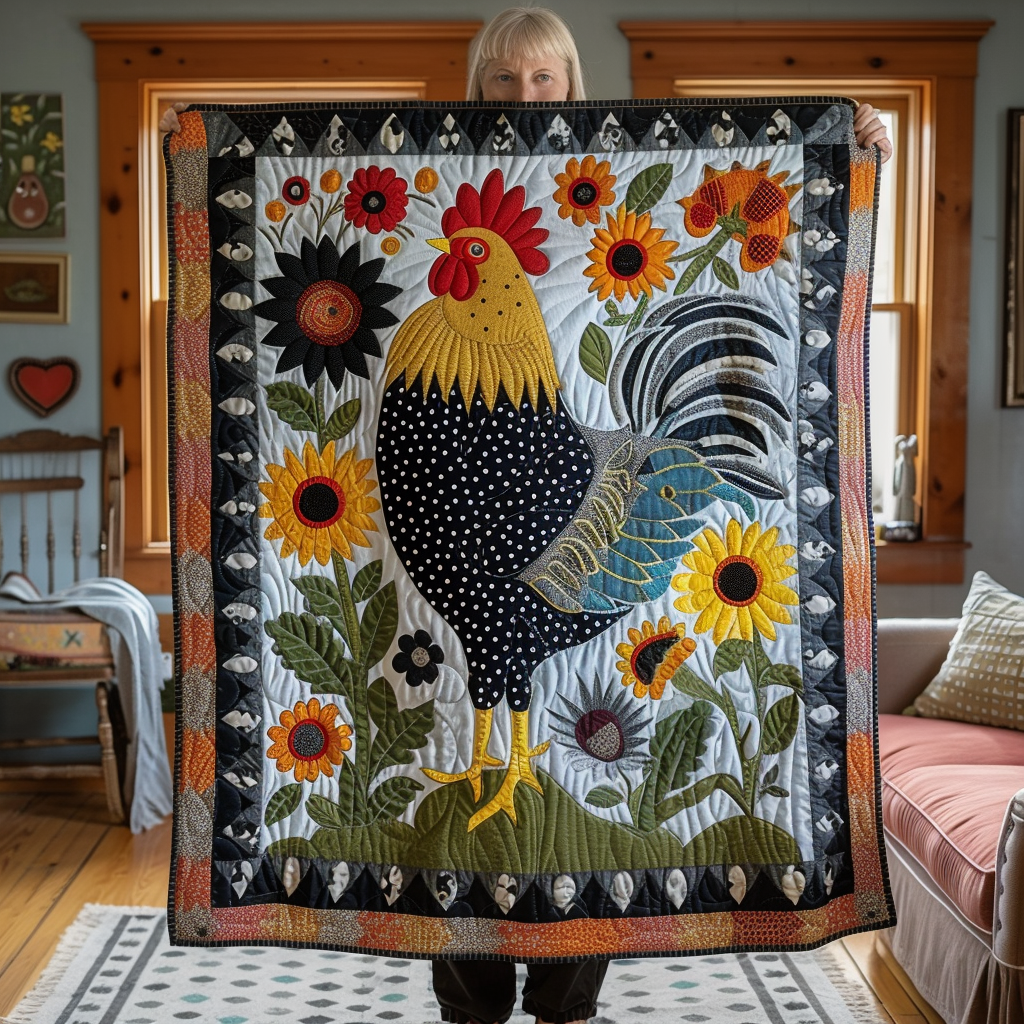 Springtime Chicken Quilted Blanket - Throw (55" x 60")