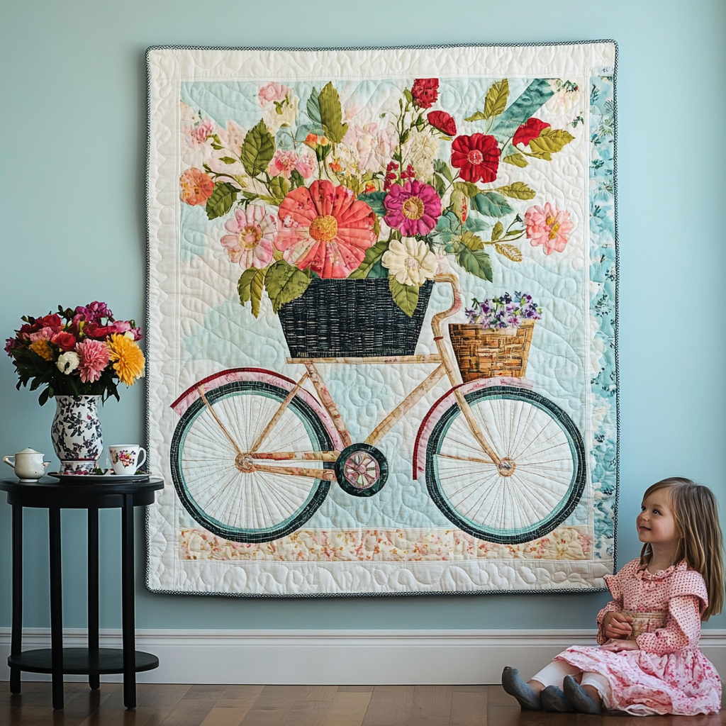 Springtime Cycle Art Quilt Hanging - Baby (30" x 40")