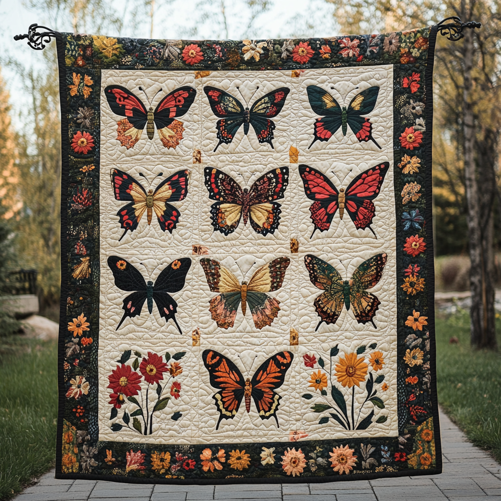 Springtime Flutters Quilted Blanket - Throw (55" x 60")